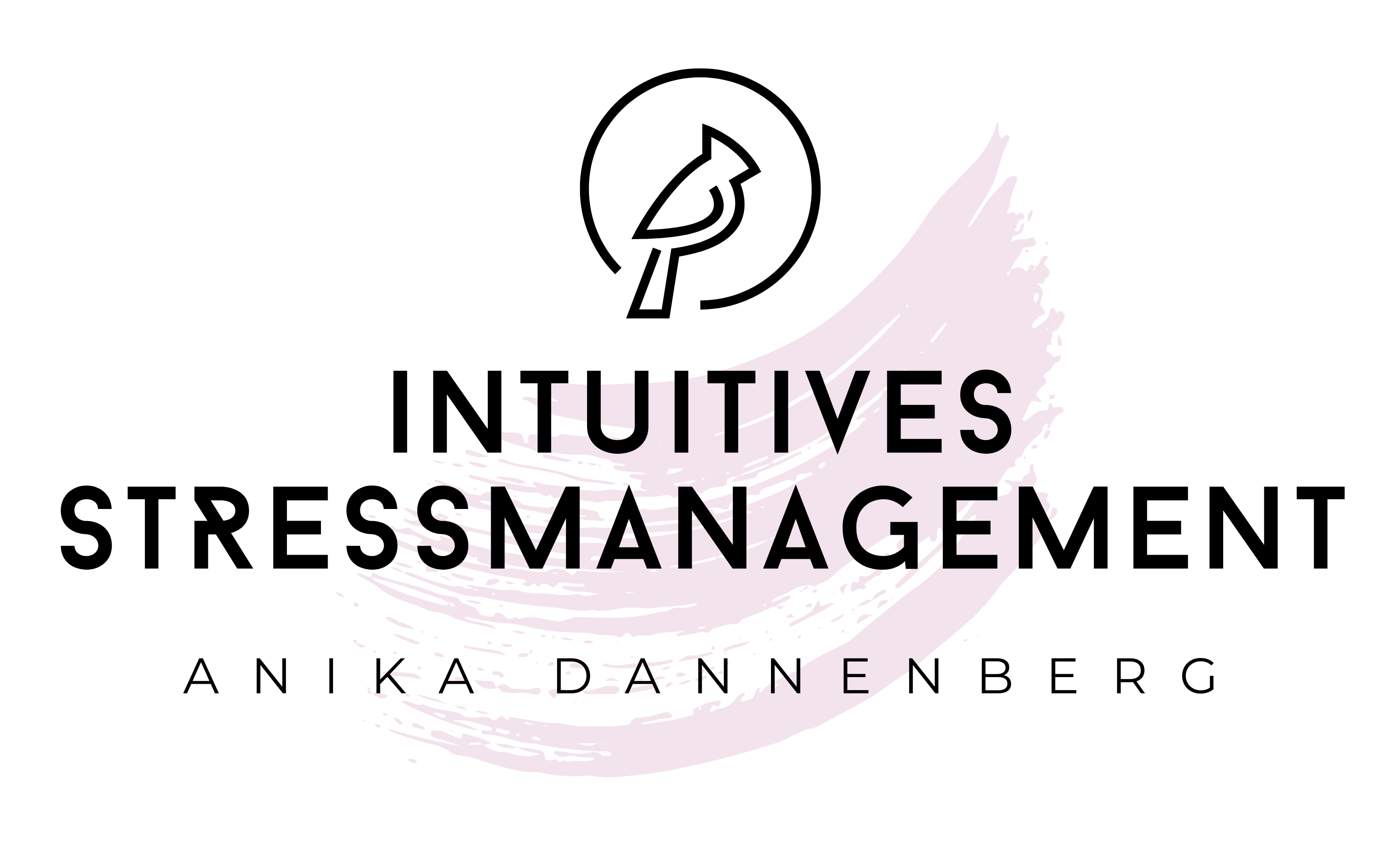 Logo Intuitives Stressmanagement Anika Dannenberg mit aufwärtsgerichtetem Farbstrich und Vogel (Kardinal)